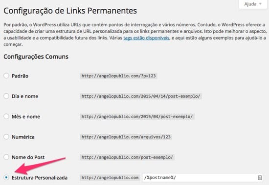 Configurações de Links Permanentes